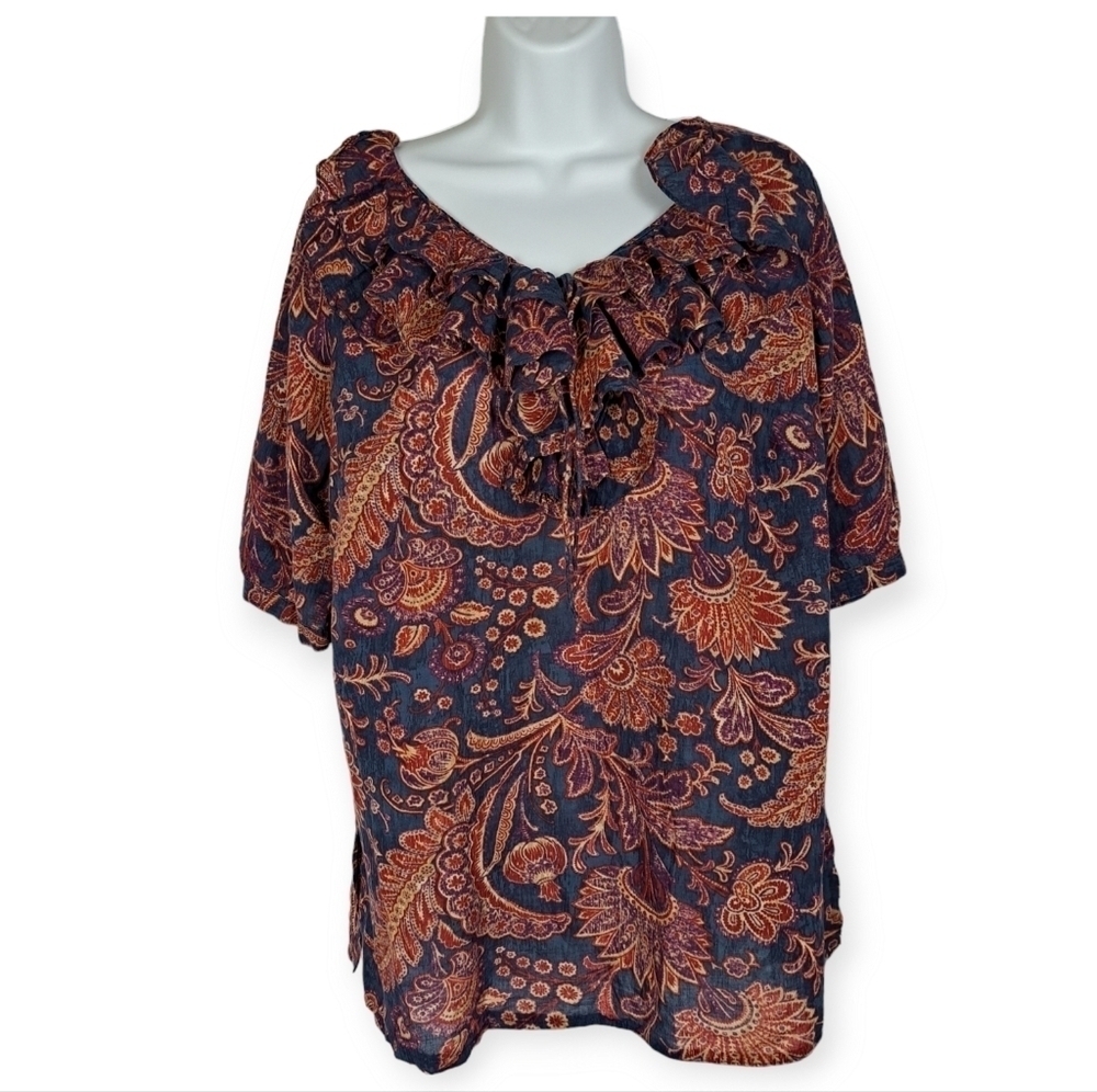 Ralph Lauren Ruffle Neck Paisley Blouse‎